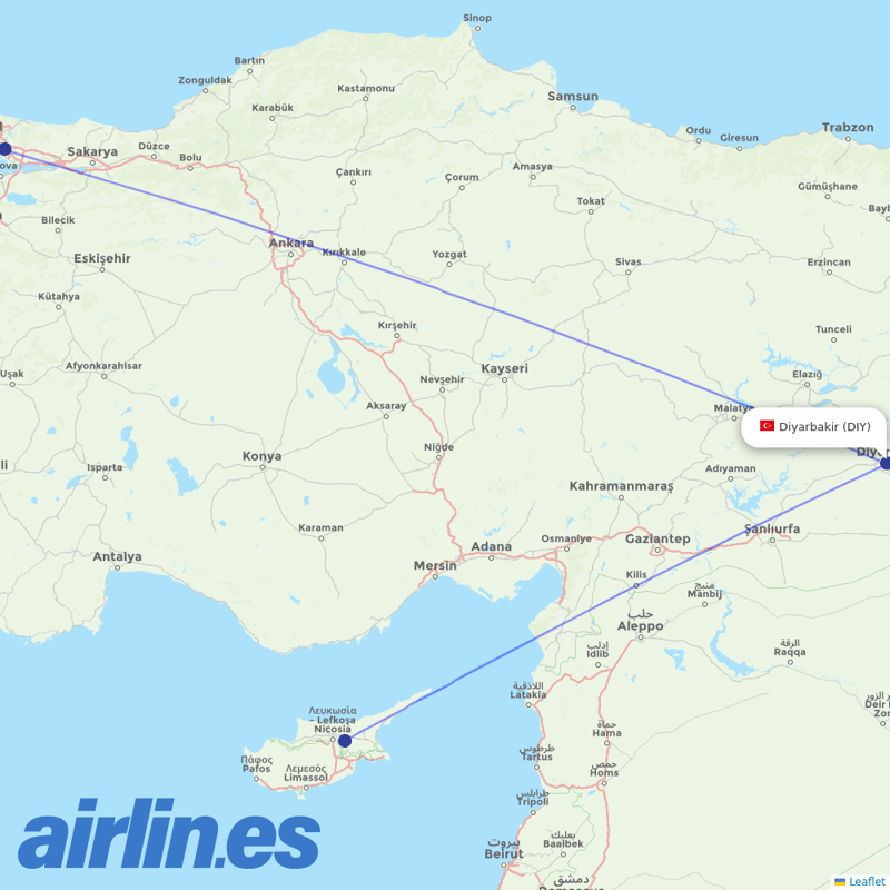 Pegasus from Diyarbakir destination map