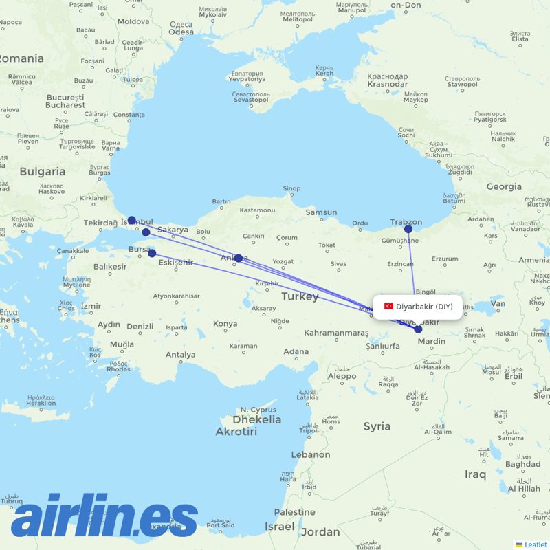 Turkish Airlines from Diyarbakir destination map