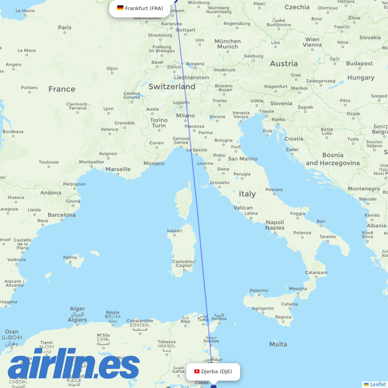 Airbus Transport International from Zarzis destination map