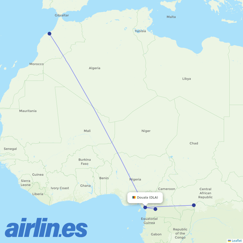 Royal Air Maroc from Douala destination map