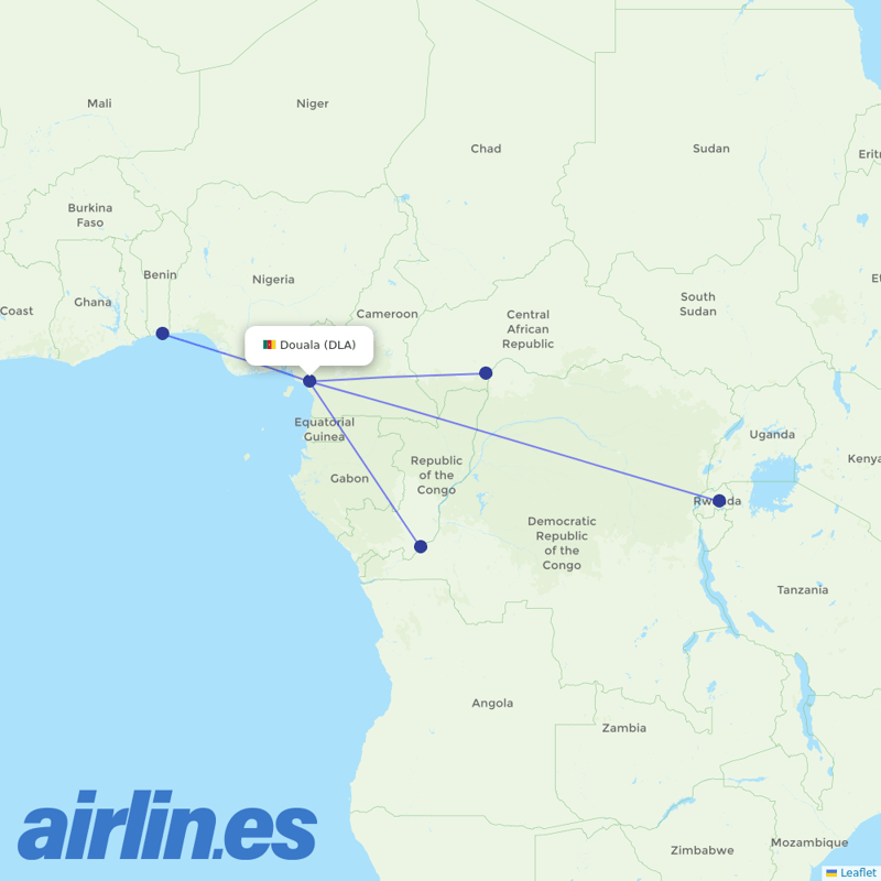 RwandAir from Douala destination map