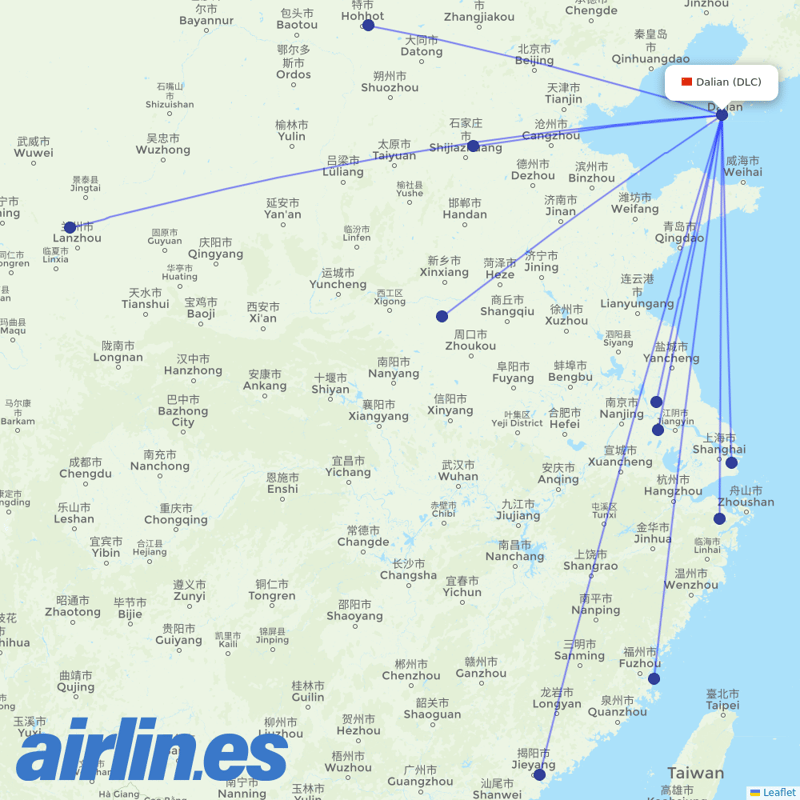 Spring Airlines from Dalian Zhoushuizi International Airport destination map