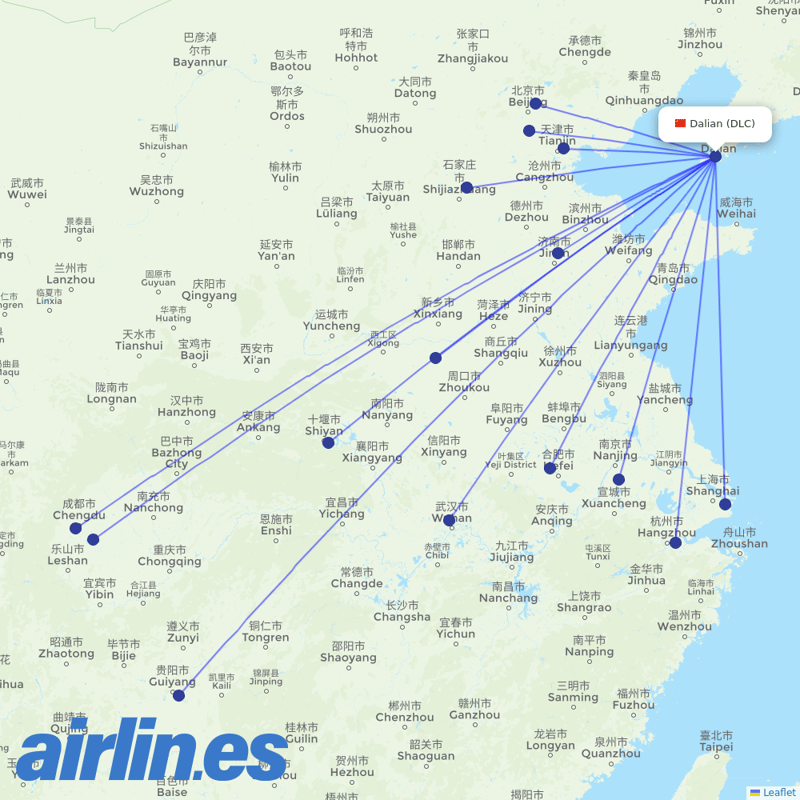Air China from Dalian Zhoushuizi International Airport destination map