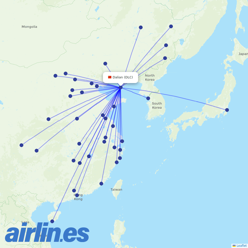 China Southern Airlines from Dalian Zhoushuizi International Airport destination map