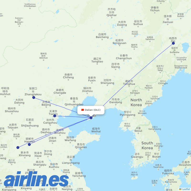 Gestair from Dalian Zhoushuizi International Airport destination map