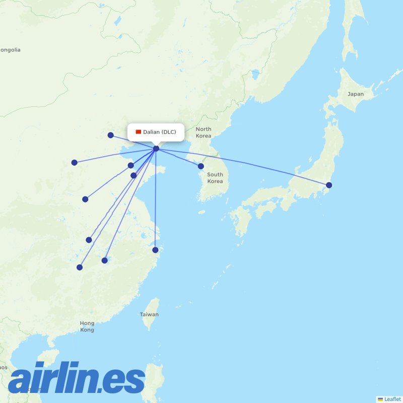 Hainan Airlines from Dalian Zhoushuizi International Airport destination map