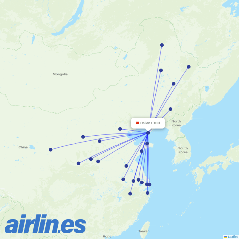 China Eastern Airlines from Dalian Zhoushuizi International Airport destination map