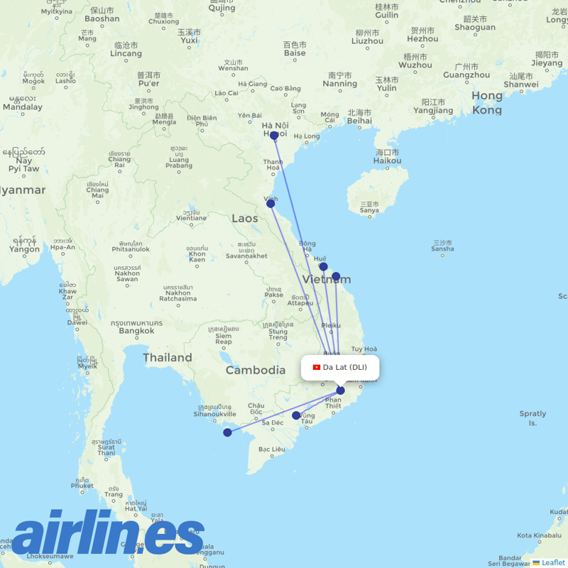 Vietnam Airlines from Dalat destination map