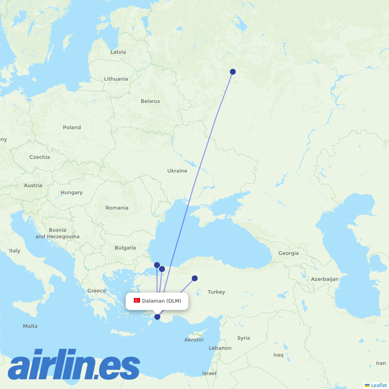 Turkish Airlines from Dalaman destination map