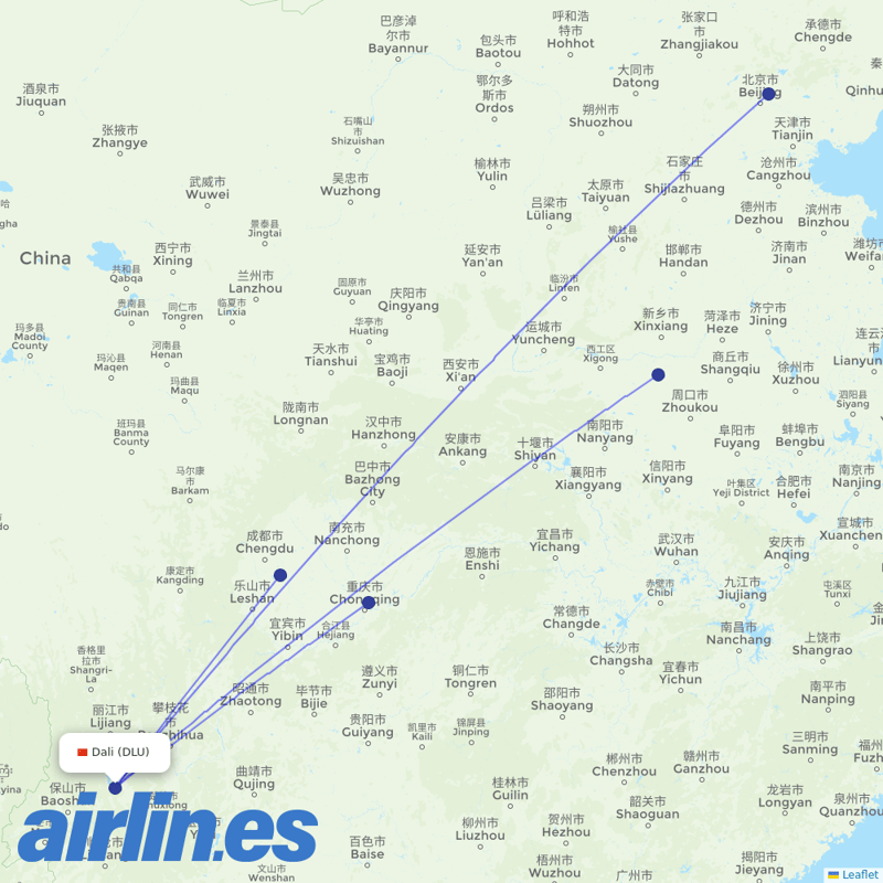 Air China from Dali destination map