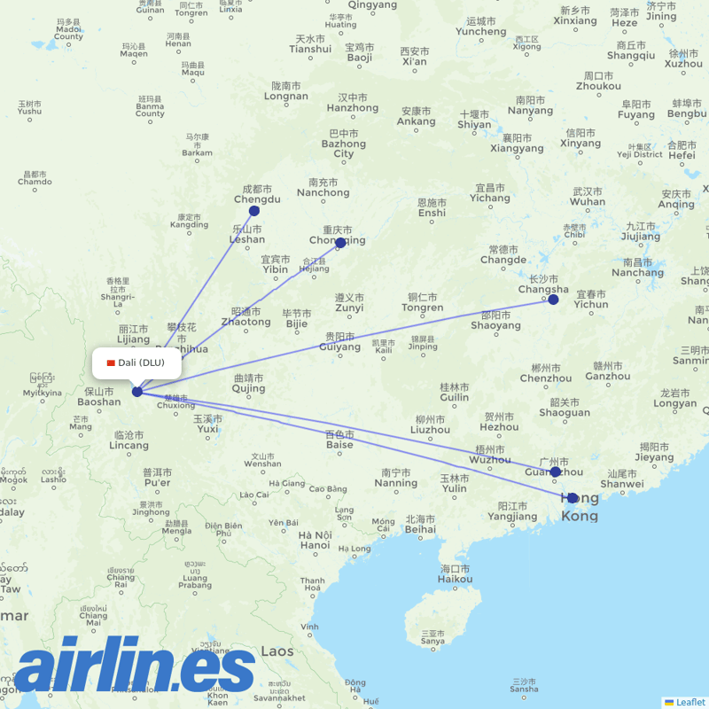 China Southern Airlines from Dali destination map