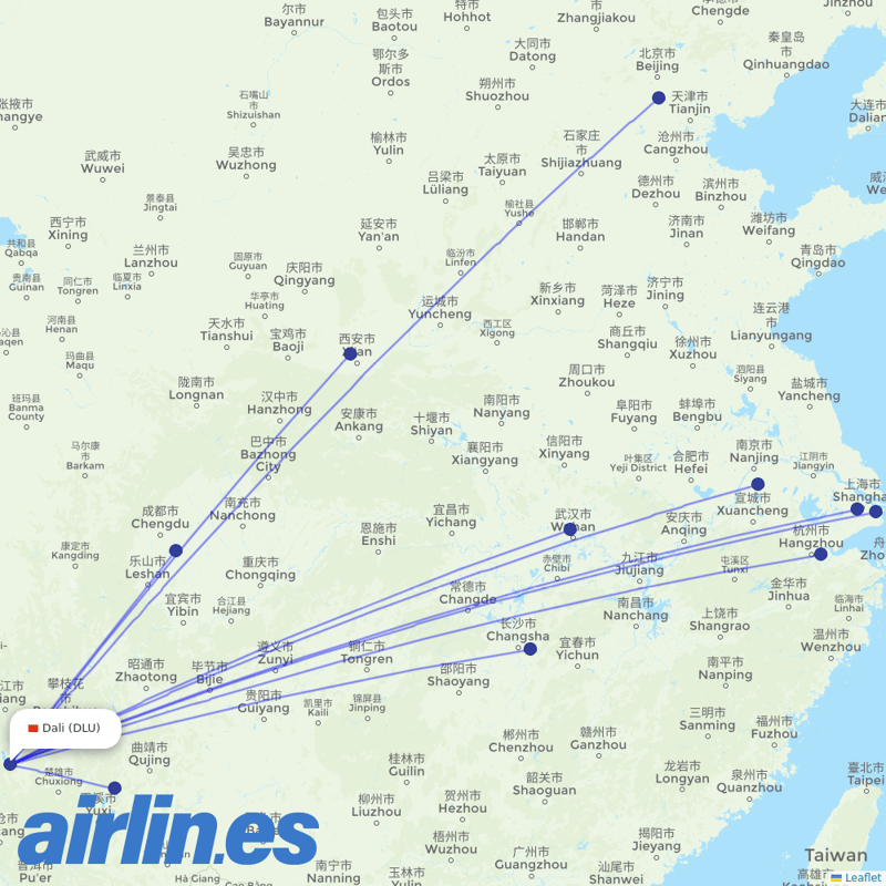 China Eastern Airlines from Dali destination map