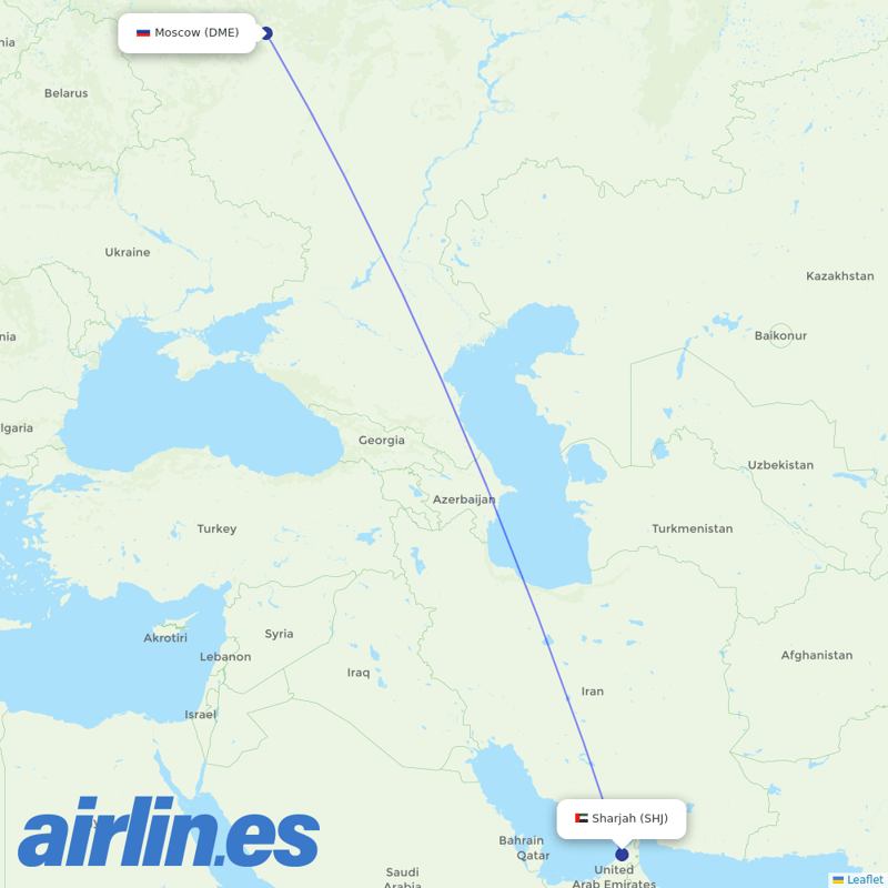 Air Arabia from Moscow Domodedovo Airport destination map