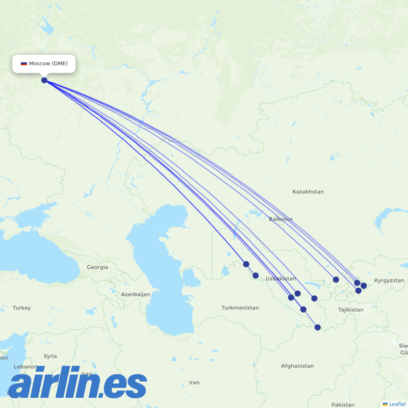 Uzbekistan Airways from Moscow Domodedovo Airport destination map