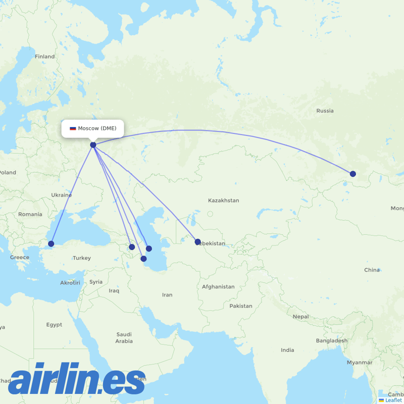 IrAero from Moscow Domodedovo Airport destination map
