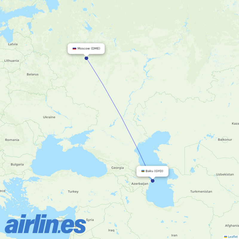 AZAL Azerbaijan Airlines from Moscow Domodedovo Airport destination map