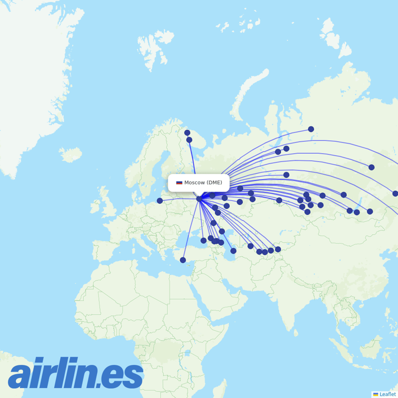 S7 Airlines from Moscow Domodedovo Airport destination map