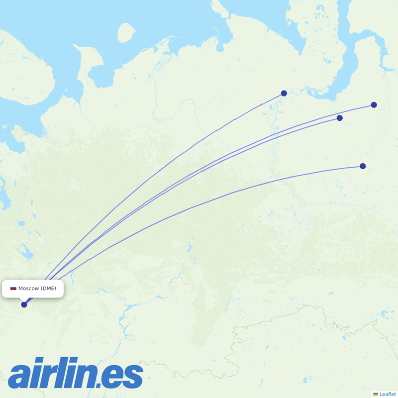 Yamal Airlines from Moscow Domodedovo Airport destination map