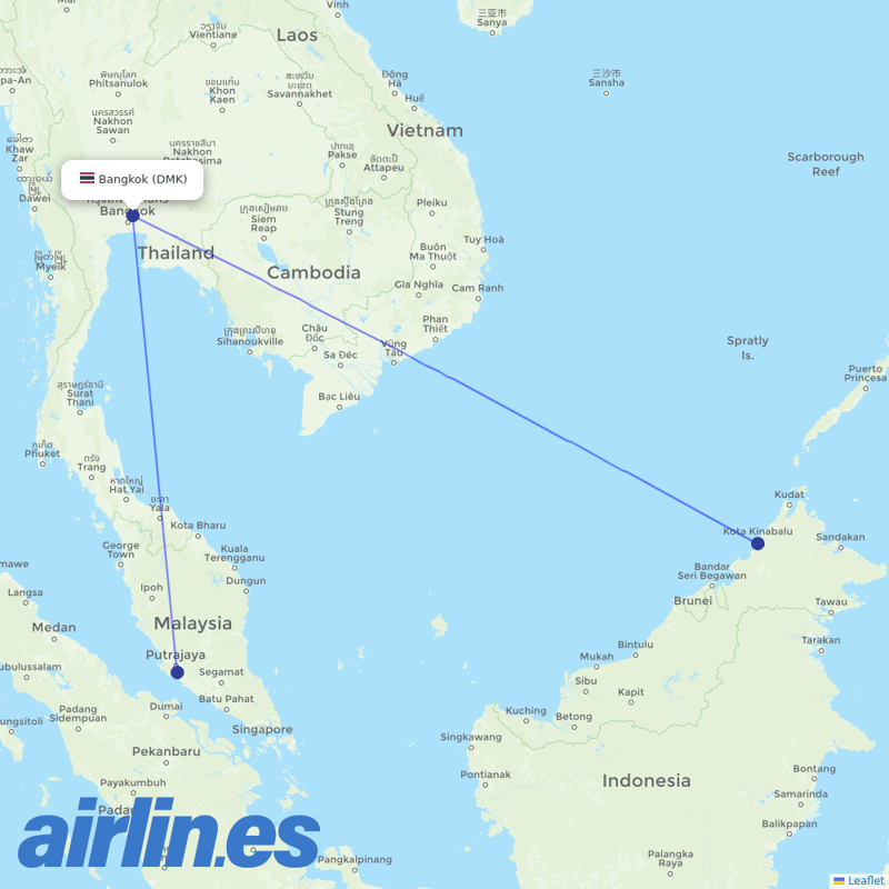 AirAsia from Don Mueang International Airport destination map