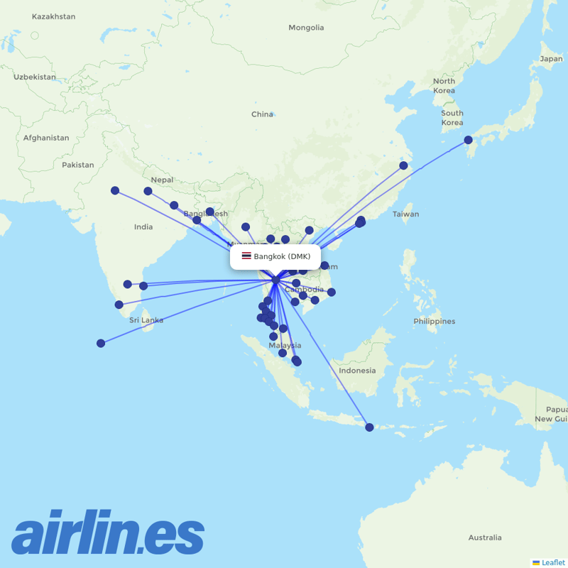 Thai AirAsia from Don Mueang International Airport destination map