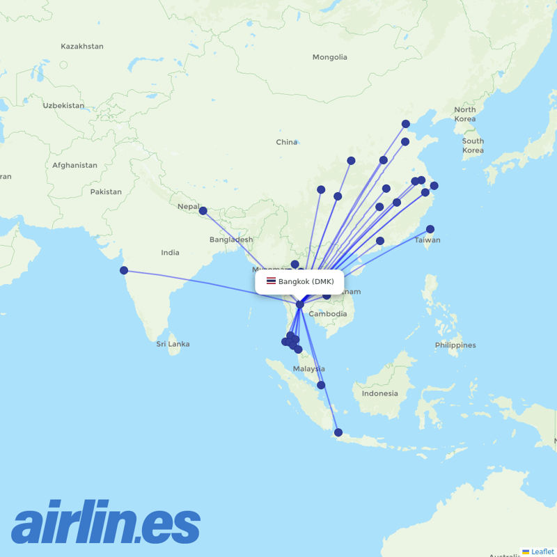 Thai Lion Air from Don Mueang International Airport destination map