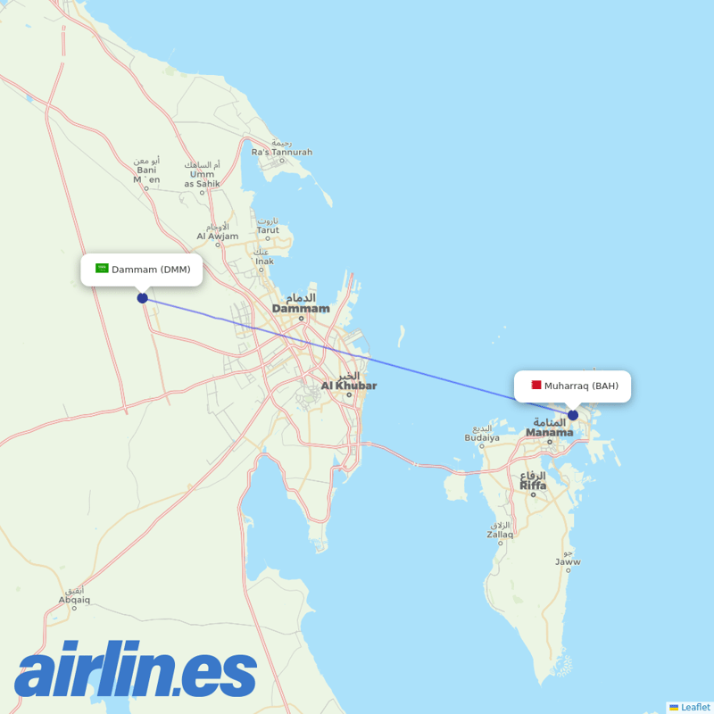 Gulf Air from King Fahd International destination map