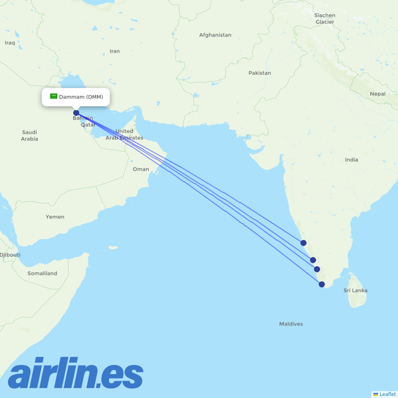 Air India Express from King Fahd International destination map