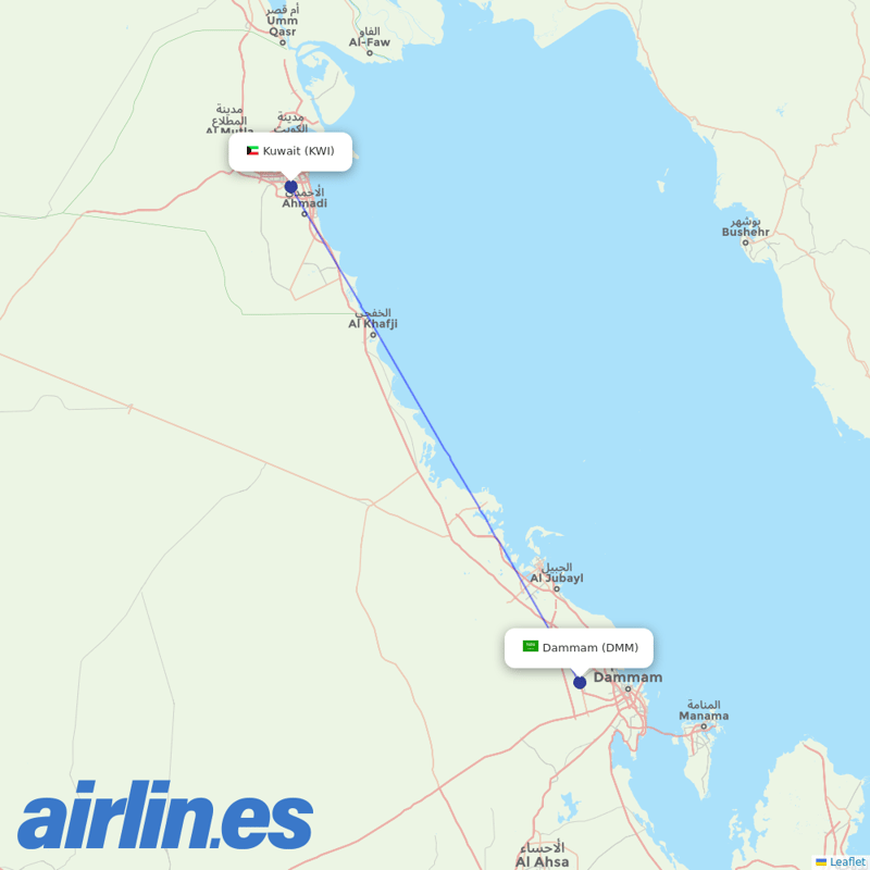 Jazeera Airways from King Fahd International destination map