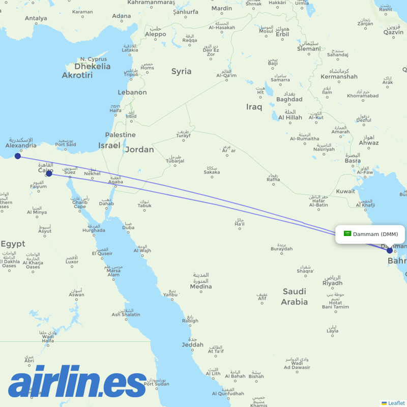 EgyptAir from King Fahd International destination map