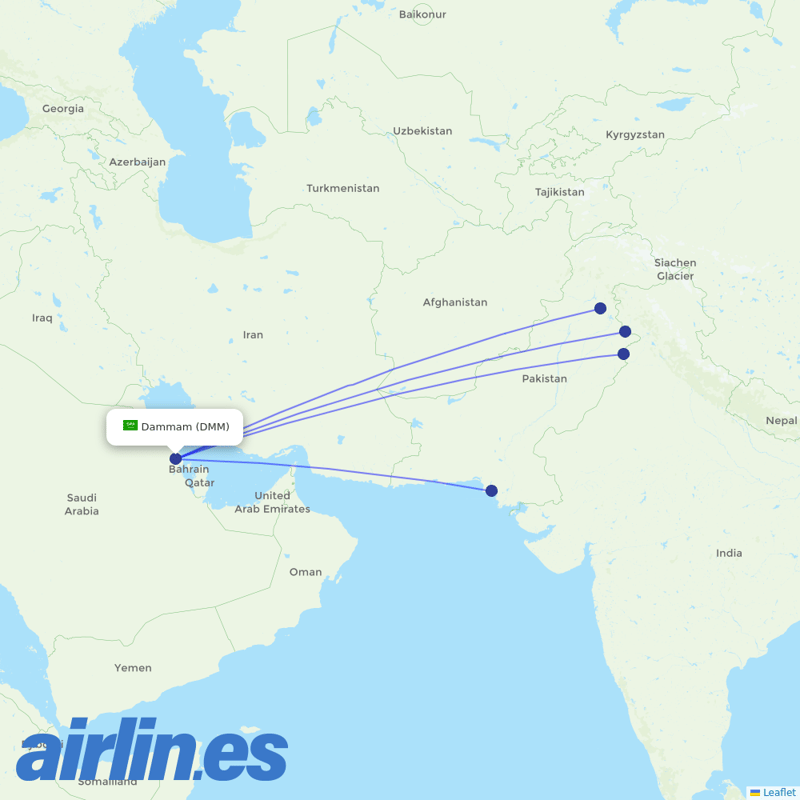 Pakistan International Airlines from King Fahd International destination map