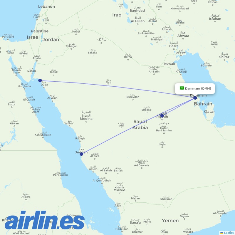 Saudia from King Fahd International destination map