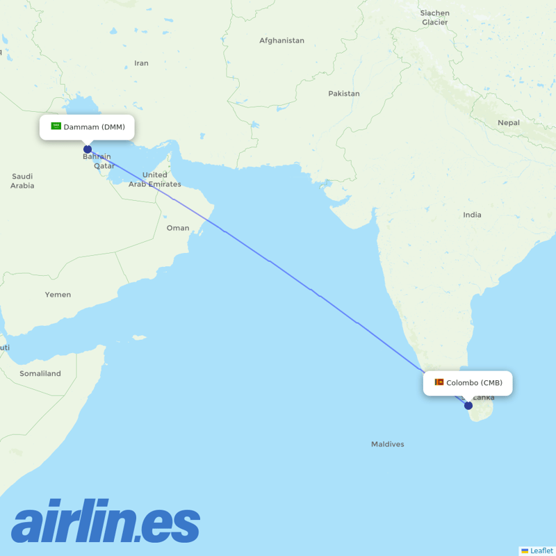 SriLankan Airlines from King Fahd International destination map
