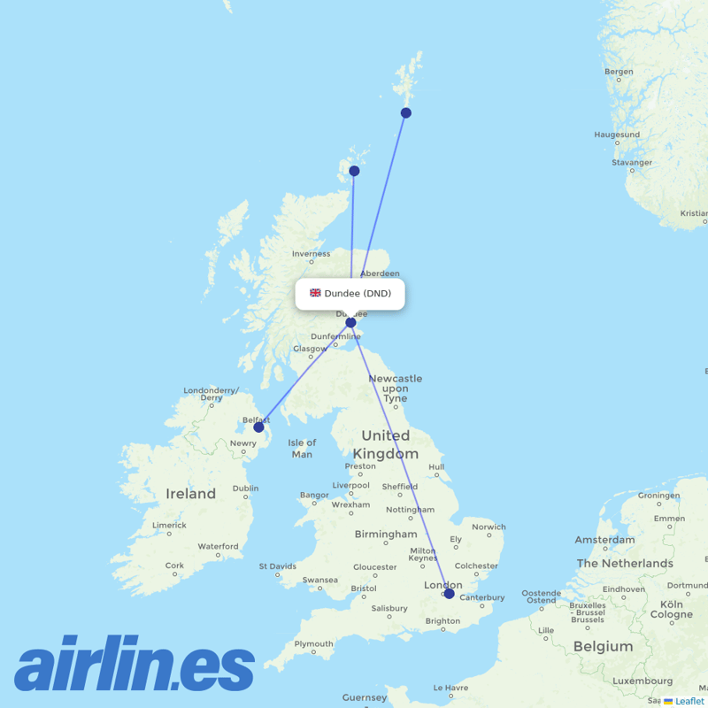 Loganair from Dundee destination map