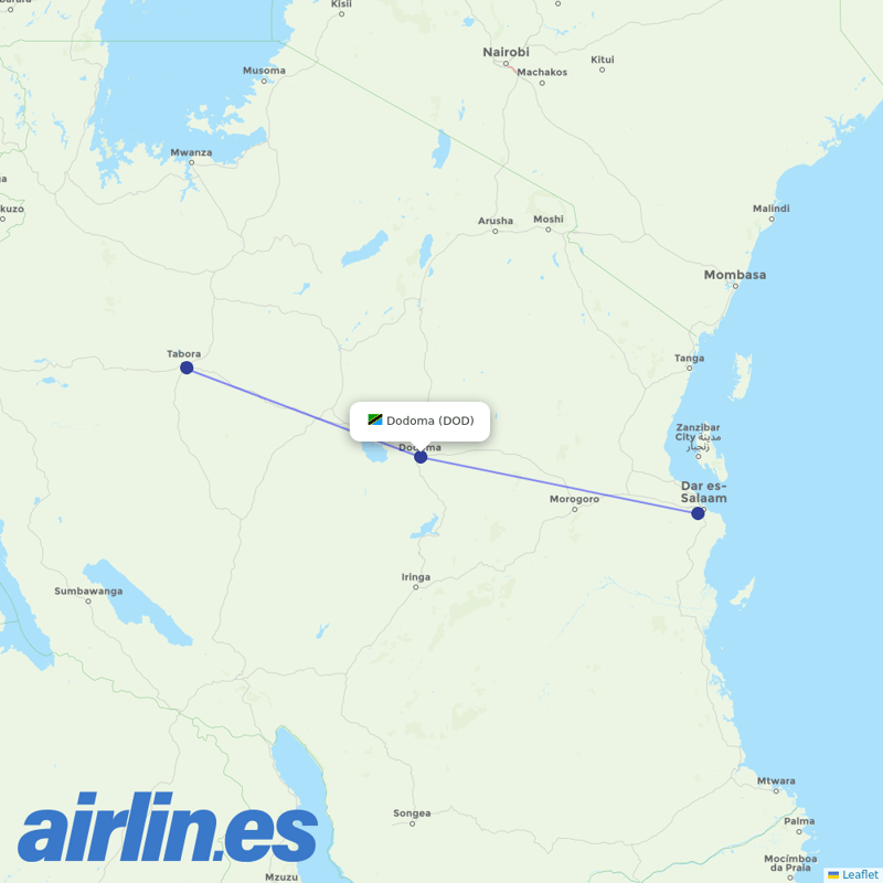 Precision Air from Dodoma destination map