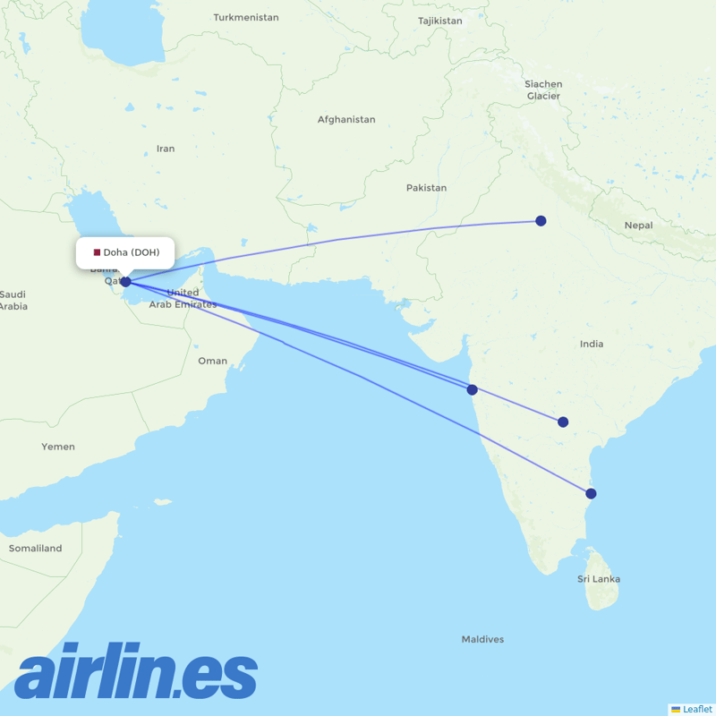Air India from Hamad International Airport destination map