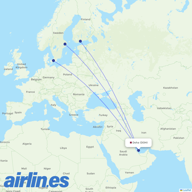 Finnair from Hamad International Airport destination map