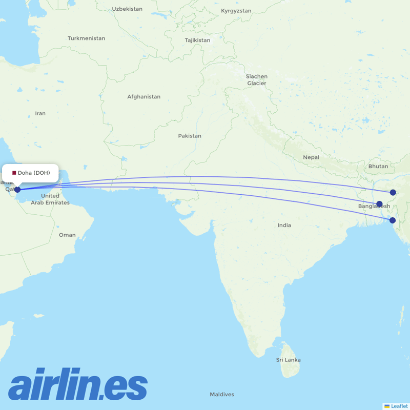 Biman Bangladesh Airlines from Hamad International Airport destination map