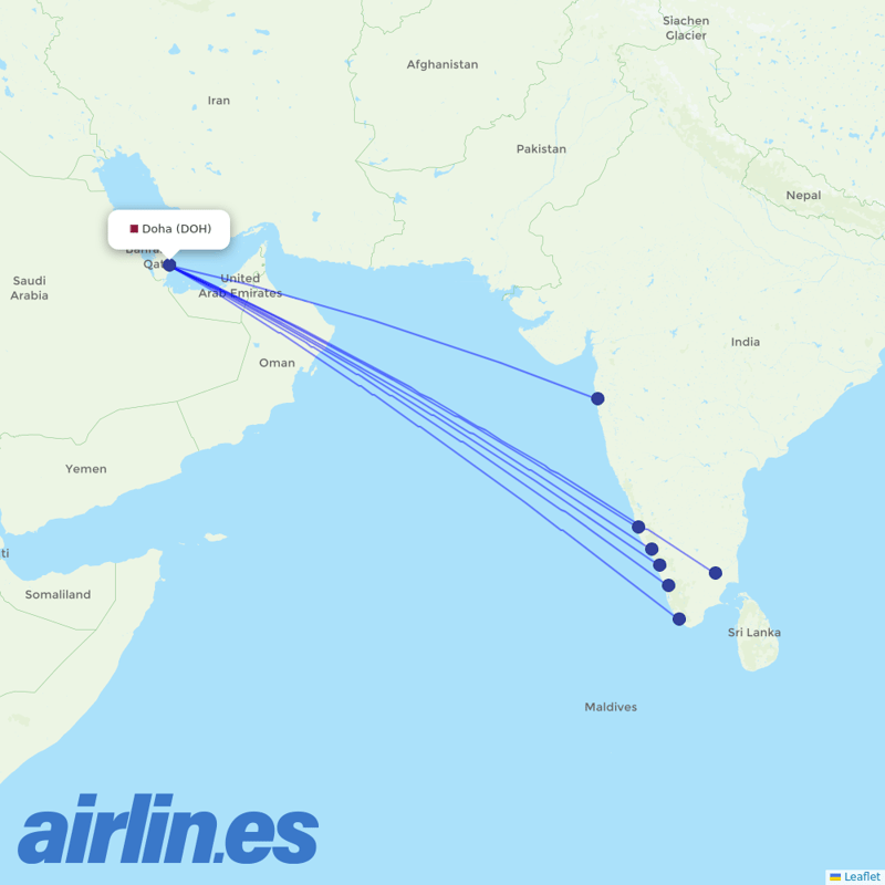 Air India Express from Hamad International Airport destination map