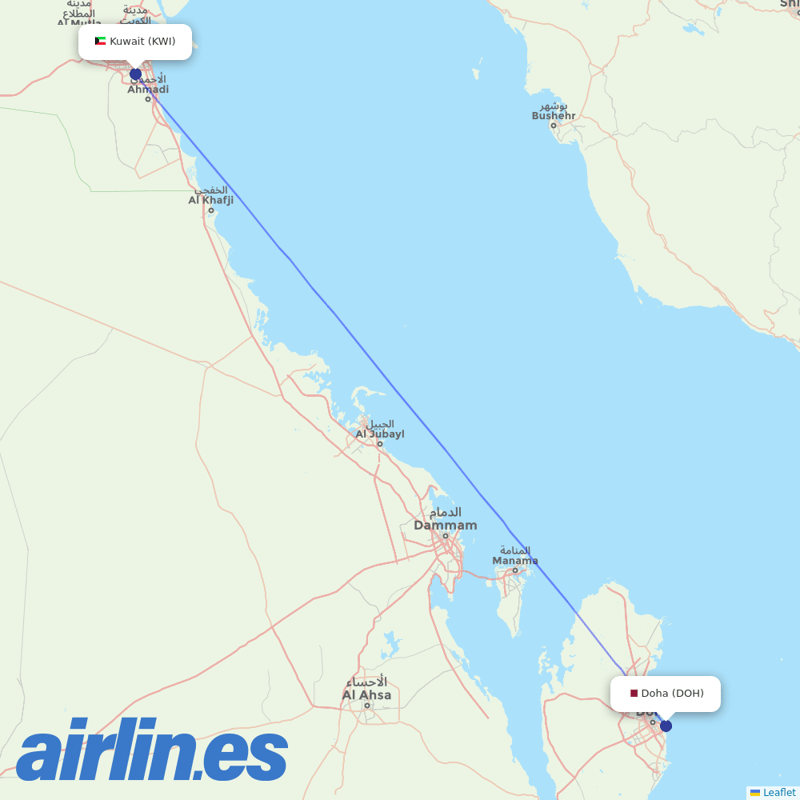 Kuwait Airways from Hamad International Airport destination map