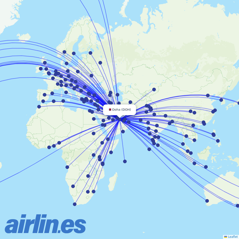Qatar Airways from Hamad International Airport destination map