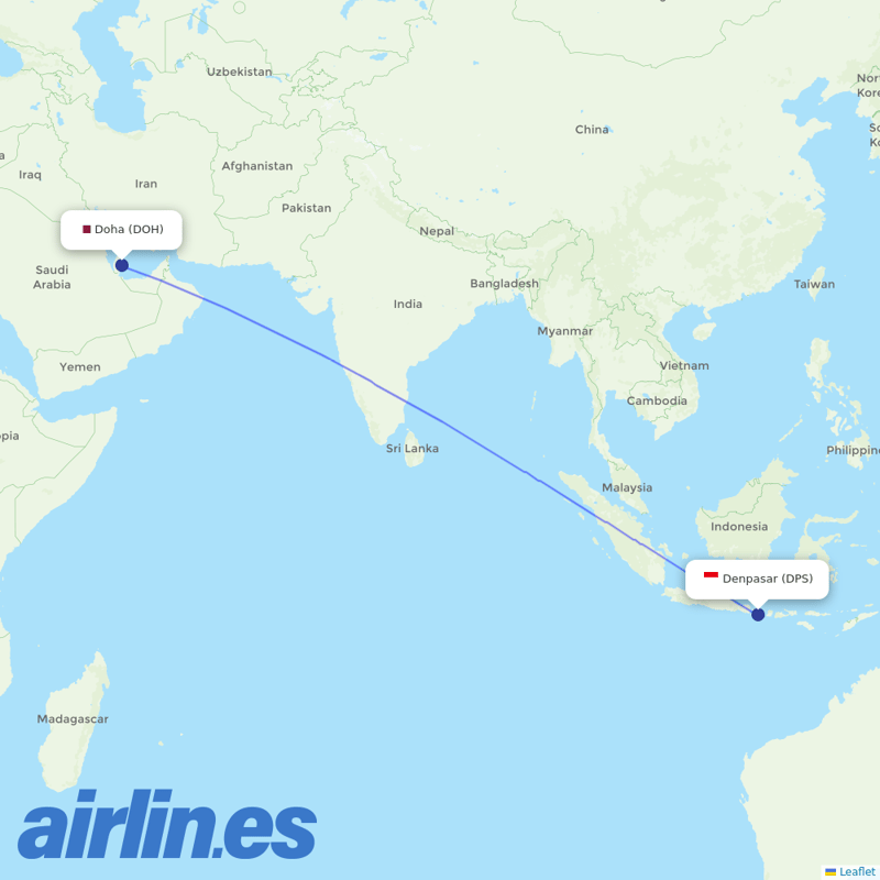 Qatar Airways from Bali International destination map