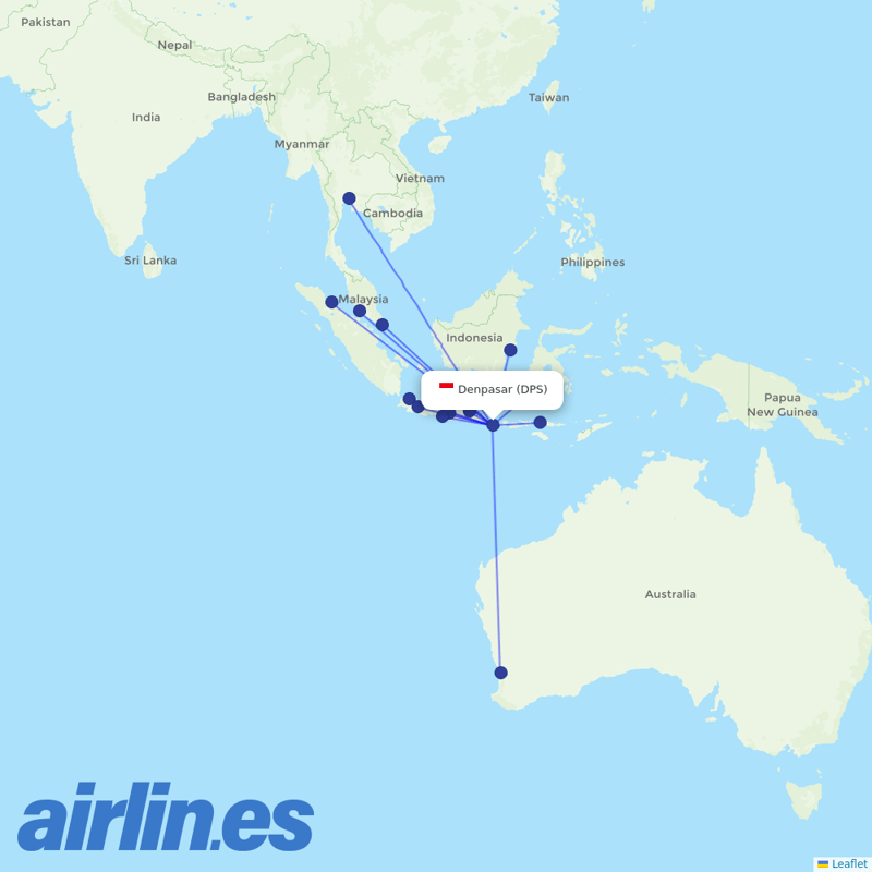 Indonesia AirAsia from Bali International destination map