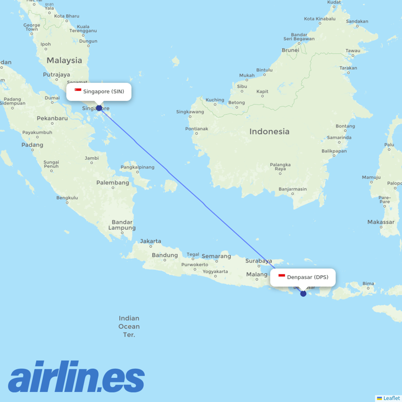 Singapore Airlines from Bali International destination map
