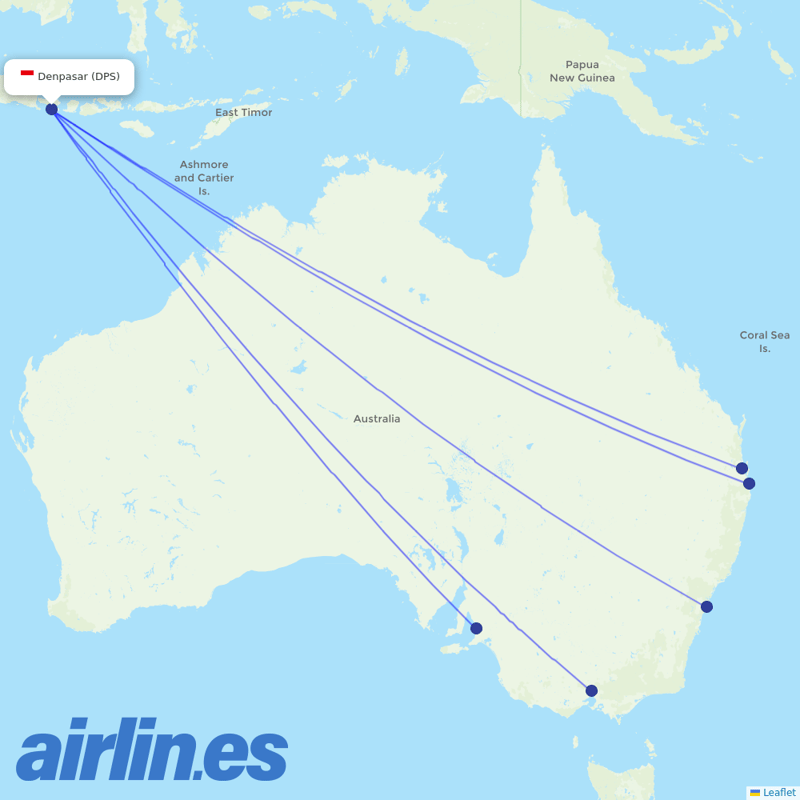 Virgin Australia from Bali International destination map