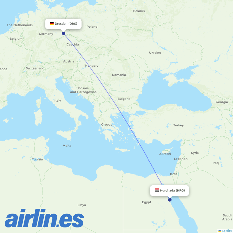 Swissair from Dresden destination map