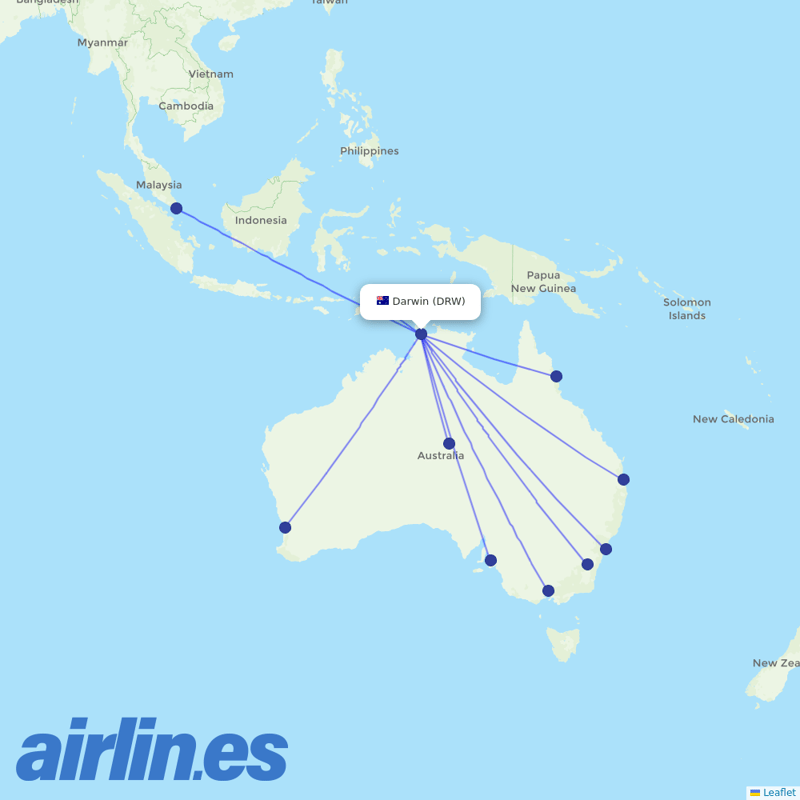 Qantas from Darwin Intl destination map