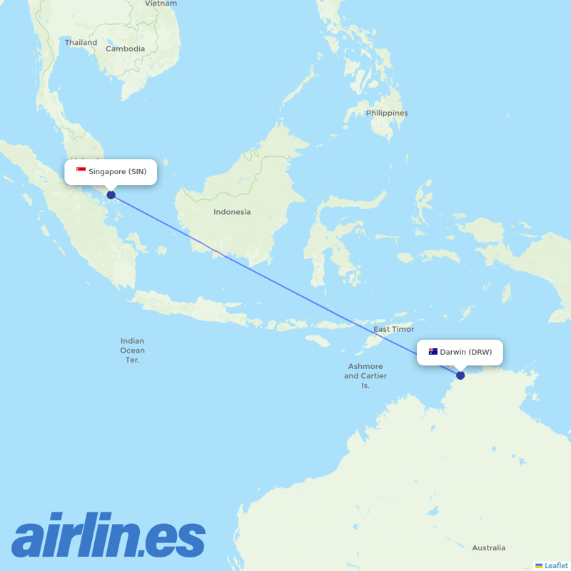 Singapore Airlines from Darwin Intl destination map
