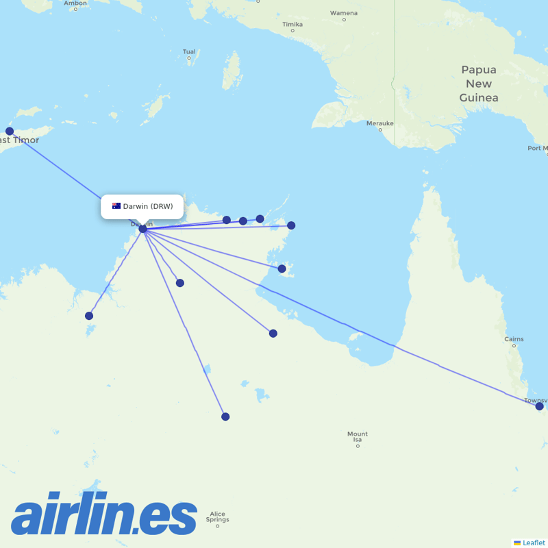 Airnorth from Darwin Intl destination map