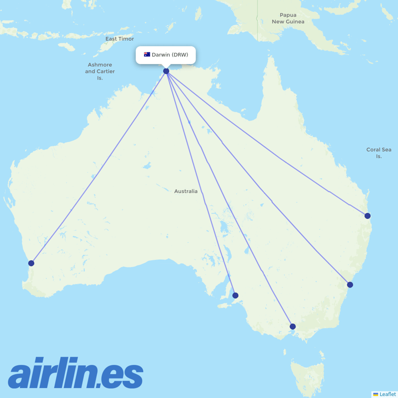 Virgin Australia from Darwin Intl destination map
