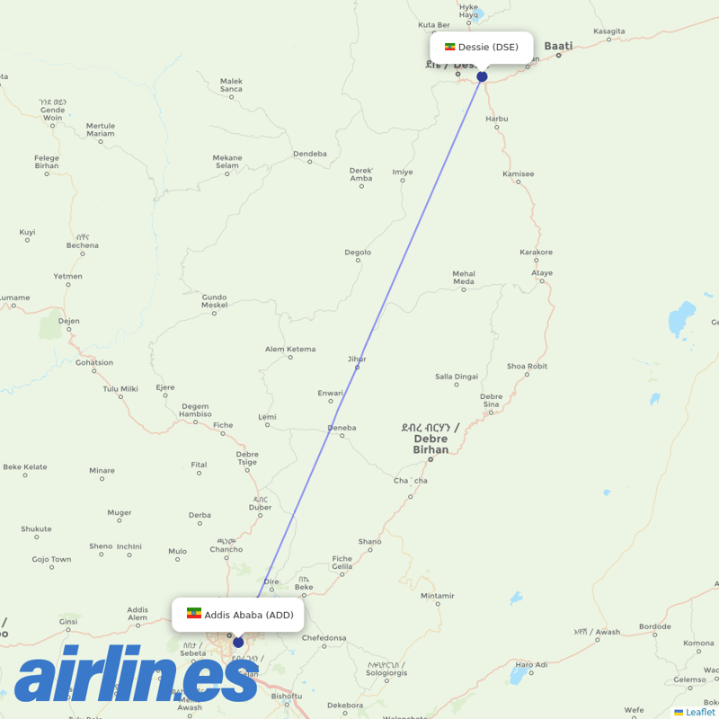 Ethiopian Airlines from Combolcha Airport destination map
